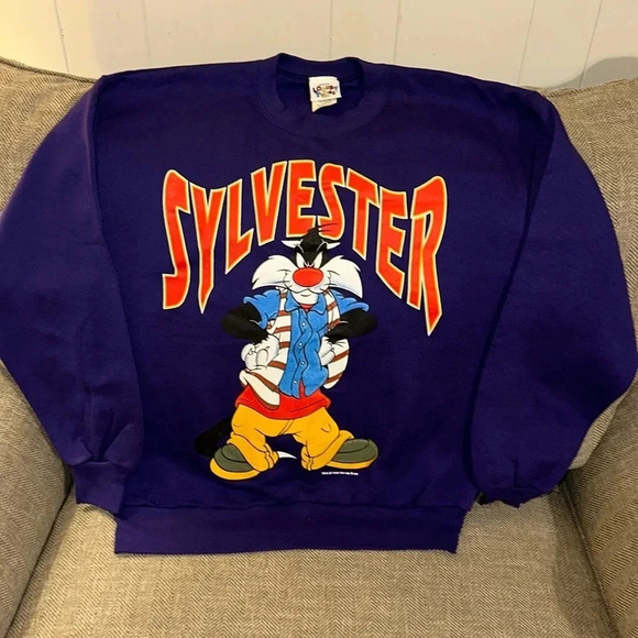 VTG 1996 Warner Bros. Looney Tunes Sylvester Crewneck Sweatshirt LARGE - Picture 1 of 12